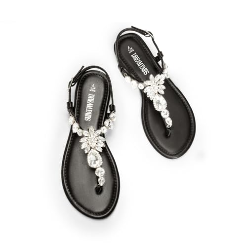 Image of DREAM PAIRS Women's Rhinestone Flat Sandals | Thong Sparkle Dressy Comfortable Adjustable Ankle Strap Sandals for Summer Beach Vacations Wedding Holiday Party