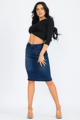 A2Y Women's Slim Fit Rayon Knee Length Unhem Back Slit Denim Jean Pencil Skirt3