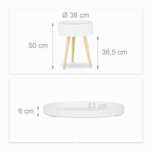 Miniatura 3 de Relaxdays Mesa Auxiliar Redonda Nórdica Con Bandeja, Madera, Blanco, 50x38x38 Cm