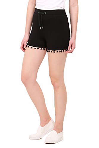 Image of LE BOURGEOIS Women Waist Elastic with Drawstring Solid Fit Casual Shorts