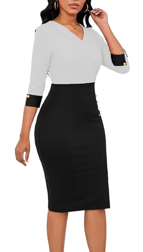 Image of BestGirl Women's Peplum Dresses Bodycon 3 /4 Sleeve Wear to Work Office Sheath Dress