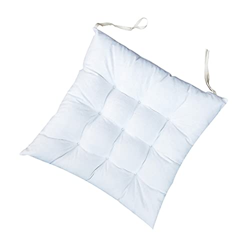 Fansu Cojines para Sillas con Lazos, Color Sólido Cojín de Silla Tatami Lino Espesar Suave Cojín de Silla para Comedor Jardín Patio Cocina o Interior Exterior (Blanco,40x40x8cm)