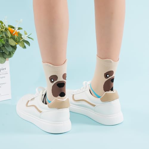 Niorasen Bunte Lustige Socken Damen aus Baumwolle 5 Paar, Neuheit Weihnachtssocken Katzensocken Motivsocken, Witzige Coole Süße Karikatur Tier Motiv Socken Geschenk für Frauen, Hund