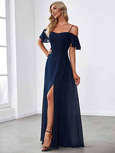 Image of Ever-Pretty Women's Formal Dresses Off Shoulder Short Sleeve Split A-Line Floor Length Bridesmaid Dresses 0237
