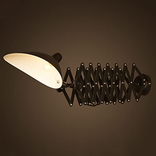 Applique Murale Industrielle en Noir Rétro Métal Applique Extensible Bras Accordéon Mur Lampe de Lecture Chambre Lampe de Chevet, E27 Réglable Vintage Ciseaux Lampe Décor À La Maison Éclairage