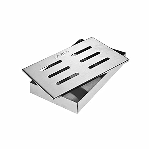 Santos Smokerbox Räucherbox Edelstahl Grillzubehör für Gasgrill, Kohlegrill und Kugelgrill Aromabox Maße 21x13x3, 4 cm