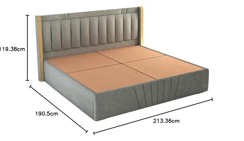 Image of Premium King Size Upholstered Bed with Storage | Solid Wood Platform Bed with Premium Cushion Headboard for Modern Bedrooms | Durable Frame, Easy Maintenance & Stylish Design | Grey