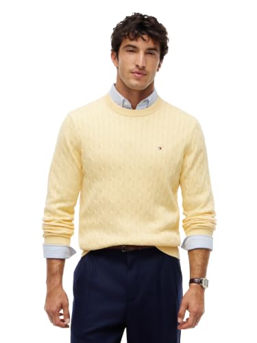 Image of Tommy Hilfiger Men's Cable Knit Crewneck Sweater Lightweight Pullover