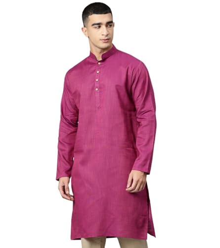 Image of Majestic Man Men's Cotton Regular Fit Traditional Mandarin Collar Ethnic Motifs Solid Long Kurta