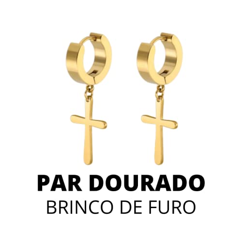 Brinco cruz dourado em aço inoxidável