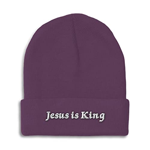 Beanies for Men Jesus is King Medieval Style Christian Temple Winter Hats for Women Acrylic Skull Cap 1 Size Purple