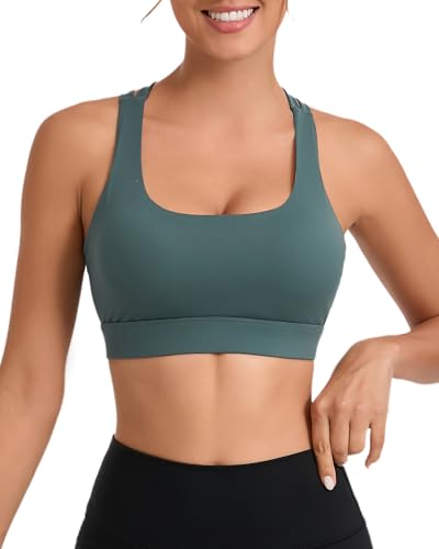 Image of Sports Bras for Women, Medium-High Support Strappy Padded Running Sports Bras with Removable Cups