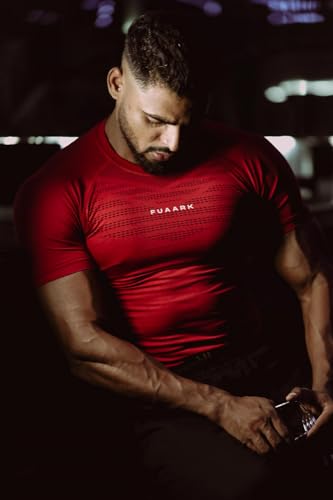 Image of FUAARK Nylon Seamless Compression Half Sleeves Dry Fit T-Shirts for High Performance in Gym & Workout