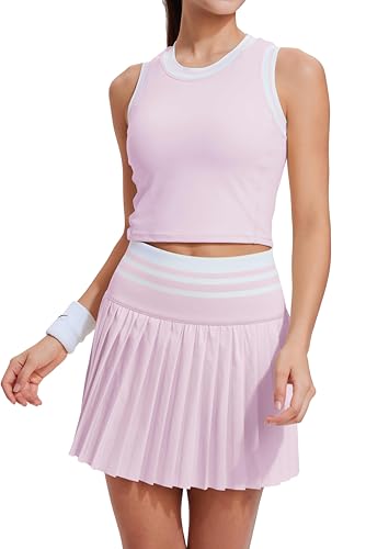 Two Piece Tennis Skirt Set for Women High Waisted Pleated Athletic Golf Skirt Sets Women 2 Piece Outfits with Pockets