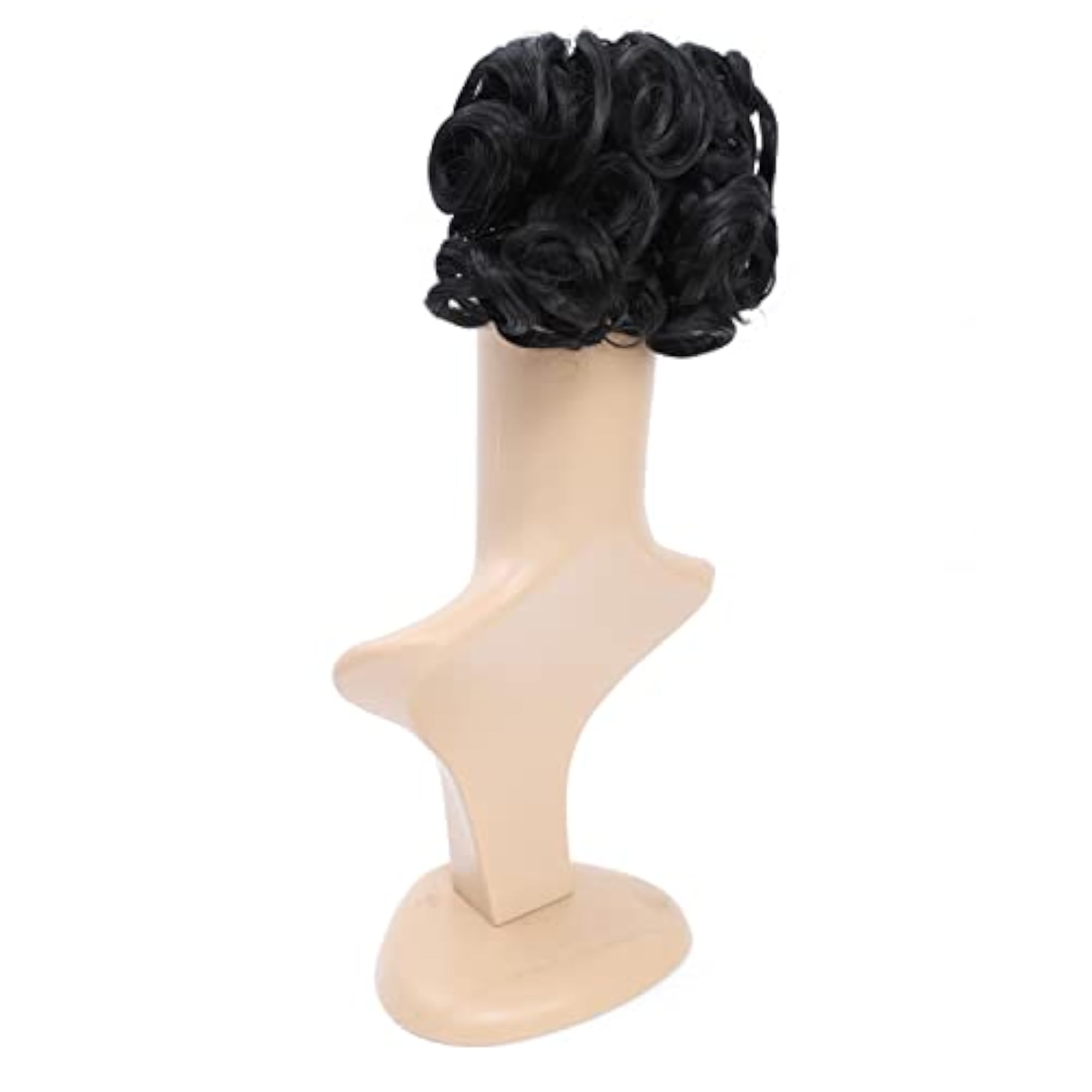 Short Messy Curly Dish Hair Bun Extension, Off Black