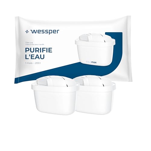 Wessper Cartouche Filtrante, Filtre à Eau Compatibles avec la Carafe Filtrante Brita Maxtra, Filtre avec Charbon Actif et résine échangeuse d'ions - 2 pièces
