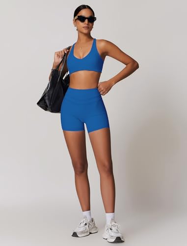 Image of ABOCIW Womens V Neck Twist Back Sports Bra Padded Low Impact Fitness Yoga Bra Workout Crop Top