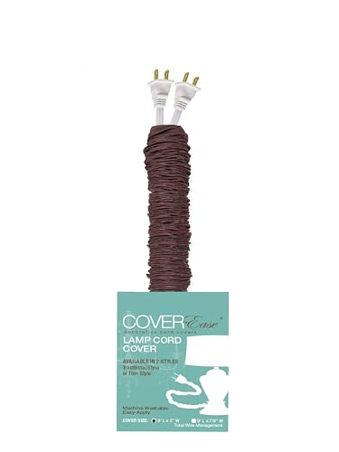 Dk Brown COVEREase Lamp Cord Cover 9 ft Faux Silk Fabric Cover - Cable Sleeve, Wire Cover, Cord Hider for Cable Management for Electrical Lighting Fixtures Dk Chocolate