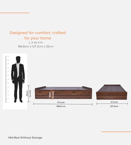Image of Mavero Double Bed with Bottom Panel Storage | Engineered Wood | Columbian Walnut | 4-Year Warranty | 72x48 Inch