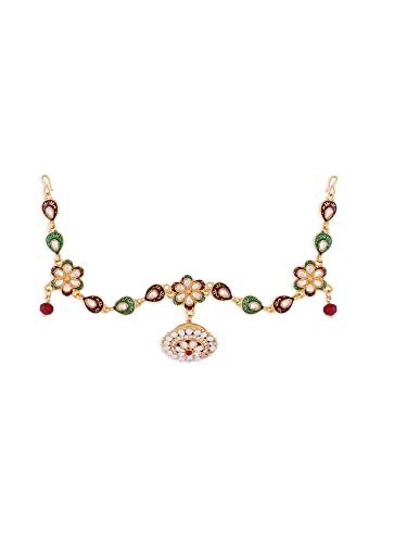 Zaveri Pearls Red & Green Meenakari Bridal Borla Style Head Chain For Women-ZPFK14061