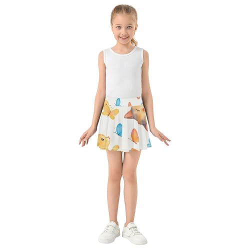 Joisal Tennis Skirts Kids Playful Kittens Colorful Butterflies Girls' Shorts Athletic Skorts Print Pleated 4t3