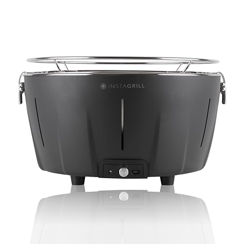 Classe Italy | Grill de table au charbon sans fumée. Avec batterie, charbon et gel inclus. Barbecue portable, s’allume en seulement 5 minutes. Barbecue de camping. Noir