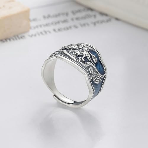 Bague en argent sterling S925 phoenix bleu, un bijou vintage d'exception