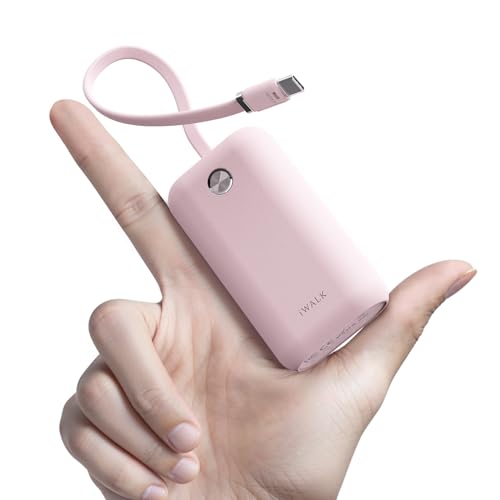 Image of iWALK Mini Portable Charger 10,000mAh, 22.5W USB-C Fast Charging Power Bank with Built-in Cable, Travel Essential Ultra-Small Battery Pack Compatible for iPhone 17 /16 /16 Pro /15, Samsung, Google, Pink