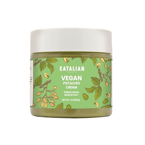 EATALIAN by AMZ BETTER Vegan Pistachio Cream, 7 oz/200 gr, Delicious vegan spread with a uniquely sweet taste, ideal on bread, perfect with ice cream, Excellent for Dubai Chocolate, Made in Italy
