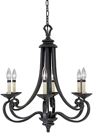 Designers Fountain 6-Lights Barcelona Chandelier, 25.5 Inch Ceiling Light Fixture for Kitchen, Dining Room, Bedroom, and Living Room, Black, 9036-NI