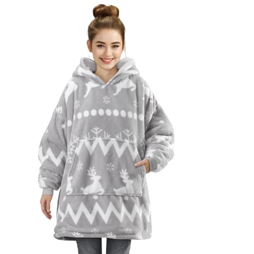 HOMELEVEL Sudadera manta para niños - Sudadera oversize para estar en casa - Jersey batamanta infantil - Albornoz niño y niña con bolsillos y capucha - Poncho gris claro