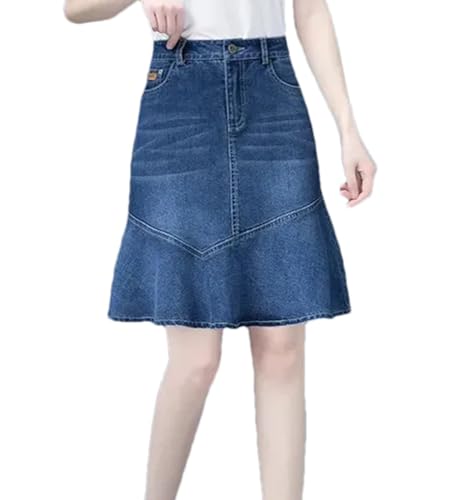 Women’S Ruffle A-Line Jean Skirt with Button Detail Ladies Package HIPS Fishtail Mini Denim Skirts Blue XXL