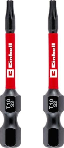 Original Einhell Impact-Bits, 2-tlg., 50 mm, T10 (S2-Stahl, Torsionszone, effiziente Kraftübertragung, roter Farbring, C 6.3 Schaft)