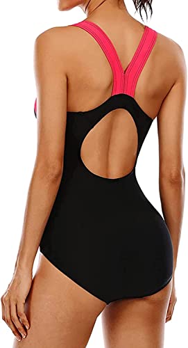 Attraco Damen Sport Badeanzug Racerback Bademode Einteiler Bauchweg Badeanzüge Sexy Push Up Swimsuit Strandmode Sommer Rot L