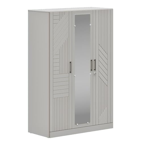 Image of Wakefit Wardrobe for Bedroom | 3 Yr Warranty | Cupboard for Bedroom, Almirah, Wooden Wardrobe, Comes with LED light, Storage Drawer, Mirror & Hanger, Density:680-750kg /m, Free Installation(Tyrian-LG)