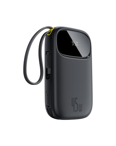 Image of Baseus QPow3 Powerbank 45 W 20000 mAh with 2 Integrated USB-C Cable, Power Bank PD3.0 QC4.0, 3 USB C and 1 USB A, LED Display Quick Charge Function for iPhone 16 /15 /14 Pro Max, iPad, Galaxy, Black
