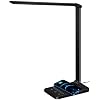 Lampe de Bureau avec Chargeur Sans Fil, Lampe de Bureau Dimmable 5 Modes de Couleur 6 Niveaux de Luminosité, Flexible Contrôle Tactile,Avec Port USB et Fonction Minuterie Pliable/Rotative