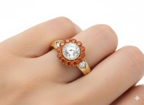 Image of Choose Your Gemstone Victorian Round Antique Engagement Ring Yellow Gold Plated Round Shape Vintage Engagement Rings Minimal Modern Design Birthday Gift Wedding Gift US Size 4 to 12