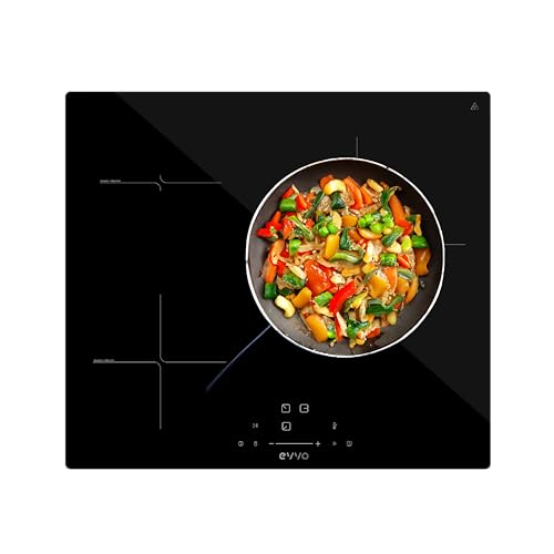 EVVO Placa Inducción 3 Fuegos de cocinado, Potencia máxima 7.200W, Bloqueo Infantil, 9 Niveles de Potencia, Máx Diámetro 30 cm, Control Táctil, Apagado Automático, Indicador de Calor (Modelo: V61)