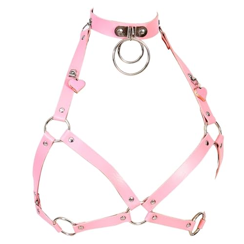 Punk Pink Leather Harness Women Fashion Goth Top Harness Belt Body Bondage Chest Straps Sexy Lingerie (Color : PG0384, Size : One Size)3