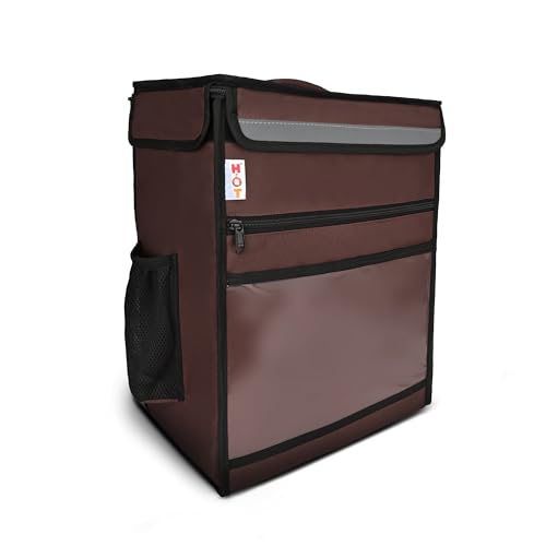 Image of Insulated Food Delivery Bag | Foldable Pizza & Multi-Meal Carrier | Thermal, Waterproof, Leak-Proof, Brown(14X10X18 Inch)