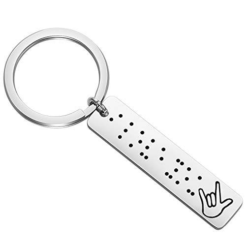 BEKECH ASL Jewelry - Llavero con texto en inglés "I Love You in Braille"