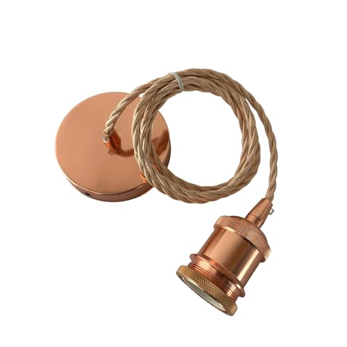 MOSSODOR Ceiling Pendant Light Fitting-Indoor Lighting Fixture-E27 Lamp Holder Ceiling Rose-Braided Flex Cable-Suspended Pendant Light Fitting (Braided Wire-Rose Gold)