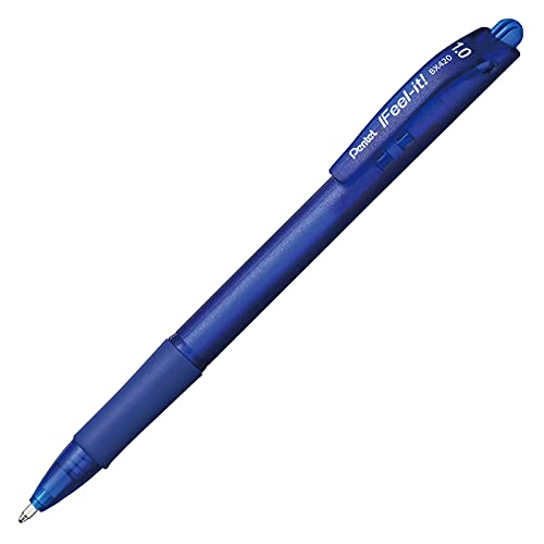 Caneta Esferográfica Feel It 1 mm, Pentel, BX420-C, Azul, Caixa com 12 Unidades
