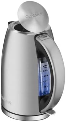 cuisinart 1.7-liter electric kettle, cordless electric tea kettle, 1500-watts for fast heat-up of water, stay cool nonslip handle, auto shutoff, removable filter, jk-17p1, stainless steel stainless steel kettle