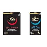 SKYN Extra Studded Non-Latex Ultra Thin Condoms 22 Count Box and SKYN Elite Extra Lube Ultra-Thin Lubricated Latex-Free Condoms 12 Count