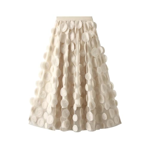 Petticoat Unterrock, Tüllrock Damen Lang 3D Polka Dot Tüll Faltenrock Vintage A-Linie Rock Mesh Flowy Geburtstag Boho Midi Unterrock Plisseerock
