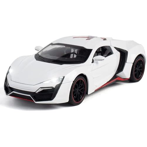 Image of 1:24 Scale Lykan Hypersport Diecast Model Toy Car, Alloy Metal Pull Back Vehicle for Kids, Openable Doors, Lights & Music, Big Size Toy Car for Boys & Girls (White)