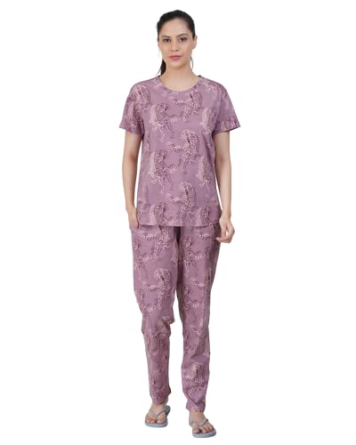 Image of Women's Premium Cotton Print Night Suits - Comfortable & Stylish Pajama Set with Pockets