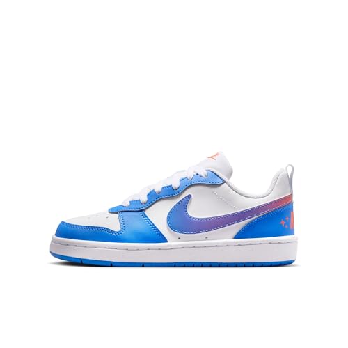 Nike Kid's Court Borough Low Bball, White/Blue Crystal-Bright Violet, 5.5Y